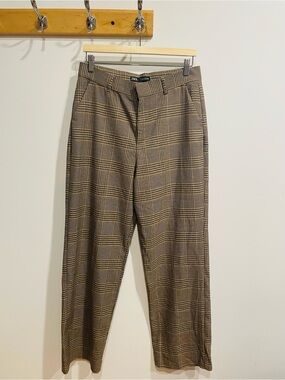 Zara Brown Plaid Straight-Leg Chinos